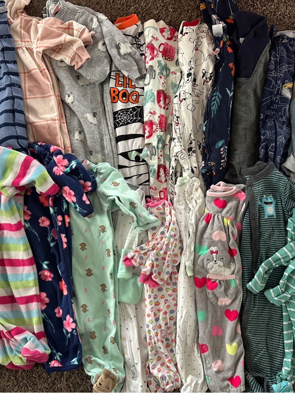 25-Mixed Baby Girl and Neutral Footed Pajama Bundle -Hearts,Stripes & Characters
